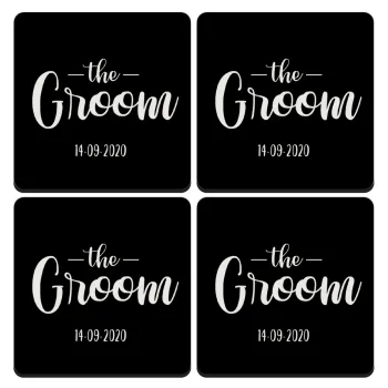 Groom & Bride (Groom), ΣΕΤ 4 Σουβέρ ξύλινα τετράγωνα (9cm)