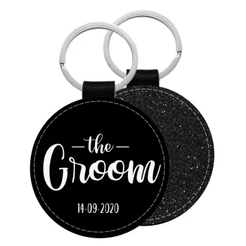 Groom & Bride (Groom), Μπρελόκ Δερματίνη, στρογγυλό ΜΑΥΡΟ (5cm)
