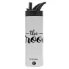 Metallic thermos bottle with straw & handle, stainless steel (Stainless steel 304), double-walled, 600ml.