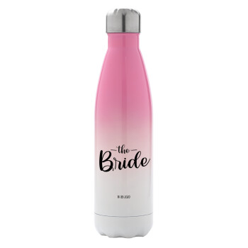 Groom & Bride (Bride), Metal mug thermos Pink/White (Stainless steel), double wall, 500ml