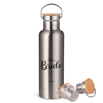 Groom & Bride (Bride), Stainless steel Silver with wooden lid (bamboo), double wall, 750ml