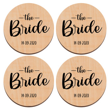 Groom & Bride (Bride), ΣΕΤ x4 Σουβέρ ξύλινα στρογγυλά plywood (9cm)