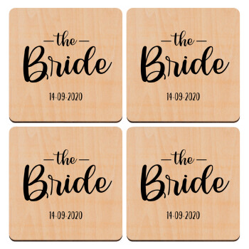 Groom & Bride (Bride), ΣΕΤ x4 Σουβέρ ξύλινα τετράγωνα plywood (9cm)