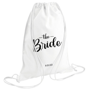 Groom & Bride (Bride), Τσάντα πλάτης πουγκί GYMBAG λευκή (28x40cm)