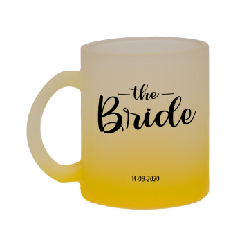 Groom & Bride (Bride), Κούπα γυάλινη δίχρωμη με βάση το κίτρινο ματ, 330ml