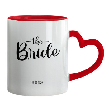Groom & Bride (Bride), Mug heart red handle, ceramic, 330ml