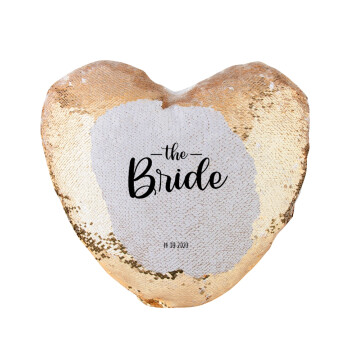 Groom & Bride (Bride), Μαξιλάρι καναπέ καρδιά Μαγικό Χρυσό με πούλιες 40x40cm περιέχεται το  γέμισμα