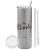 Tumbler stainless steel Silver 600ml, with metal straw & cleaning brush