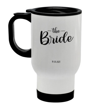 Groom & Bride (Bride), Κούπα ταξιδιού ανοξείδωτη με καπάκι, διπλού τοιχώματος (θερμό) λευκή 450ml