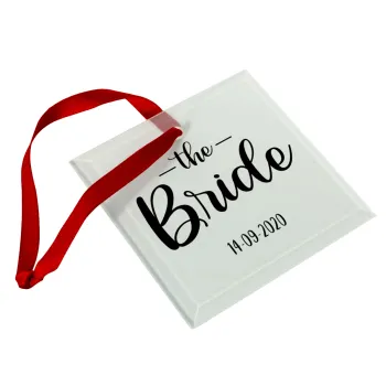 Groom & Bride (Bride), Christmas ornament, glass square ornament 9x9cm