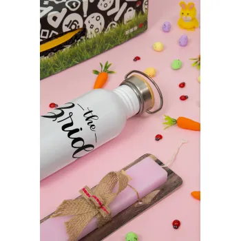 Groom & Bride (Bride), Πασχαλινή Λαμπάδα με παγούρι μεταλλικό (620ml, stainless steel) & κερί αρωματικό πλακέ (30cm) (ΡΟΖ)