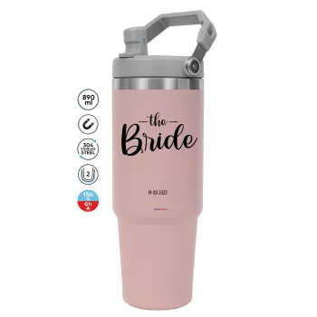 Groom & Bride (Bride), Pink color, 890ml (30oz) stainless Steel Tumbler with Handle