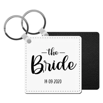 Groom & Bride (Bride), Μπρελόκ Δερματίνη, τετράγωνο ΜΑΥΡΟ (5x5cm)