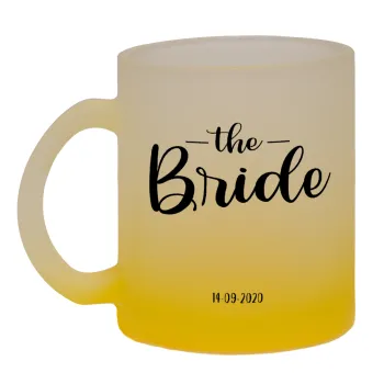 Groom & Bride (Bride), Κούπα γυάλινη δίχρωμη με βάση το κίτρινο ματ, 330ml