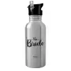 Water bottle Silver with straw, stainless steel 600ml