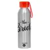 Aluminum Sports Bottle 650ml – Silver with Red Cap and Silicone Strap
