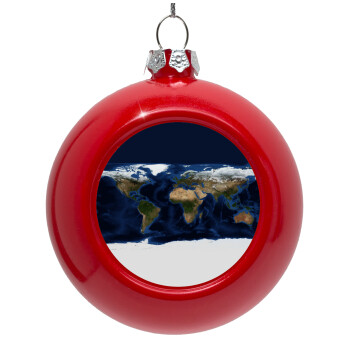 Earth map, Red Christmas tree ornament bauble 8cm