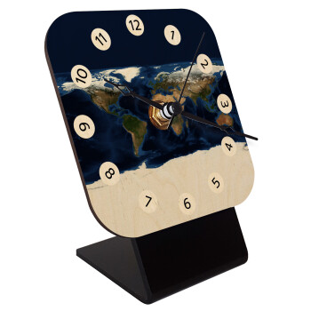 Earth map, Quartz Table clock in natural wood (10cm)