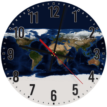 Earth map, Ρολόι τοίχου ξύλινο (30cm)