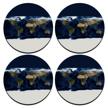 Earth map, SET of 4 round wooden coasters (9cm)