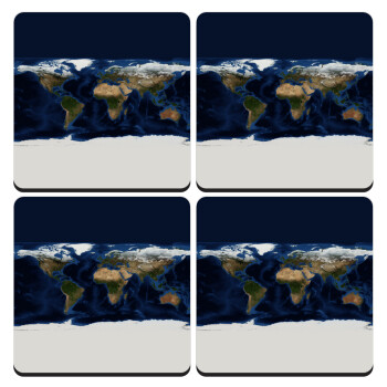 Earth map, ΣΕΤ 4 Σουβέρ ξύλινα τετράγωνα (9cm)