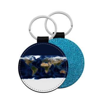 Earth map, Μπρελόκ Δερματίνη, στρογγυλό ΜΠΛΕ (5cm)
