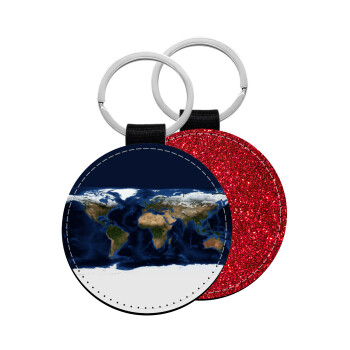 Earth map, Μπρελόκ Δερματίνη, στρογγυλό ΚΟΚΚΙΝΟ (5cm)