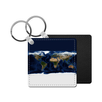 Earth map, Μπρελόκ Δερματίνη, τετράγωνο ΜΑΥΡΟ (5x5cm)