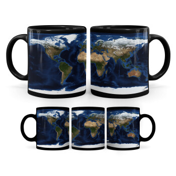 Earth map, Mug black, ceramic, 330ml