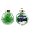 Στολίδι Χριστουγεννιάτικη μπάλα δένδρου διάφανη με πράσινο γέμισμα 8cm