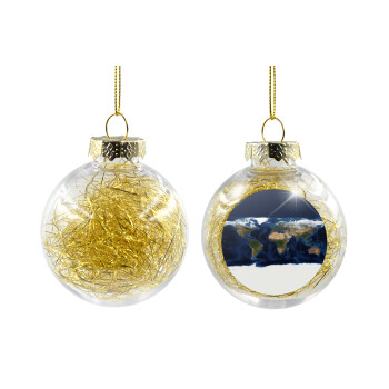 Earth map, Transparent Christmas tree ball ornament with gold filling 8cm