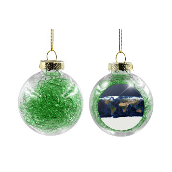 Earth map, Transparent Christmas tree ball ornament with green filling 8cm
