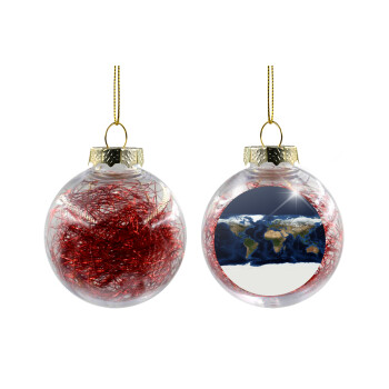 Earth map, Transparent Christmas tree ball ornament with red filling 8cm