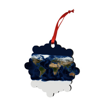 Earth map, Χριστουγεννιάτικο στολίδι snowflake ξύλινο 7.5cm