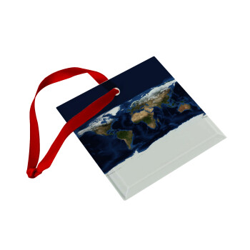 Earth map, Χριστουγεννιάτικο στολίδι γυάλινο τετράγωνο 9x9cm