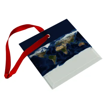 Earth map, Στολίδι Χριστουγεννιάτικο στολίδι γυάλινο τετράγωνο 9x9cm