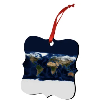 Earth map, Στολίδι Χριστουγεννιάτικο στολίδι polygon ξύλινο 7.5cm