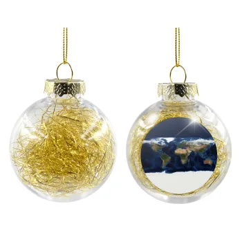 Earth map, Στολίδι Χριστουγεννιάτικη μπάλα δένδρου διάφανη με χρυσό γέμισμα 8cm