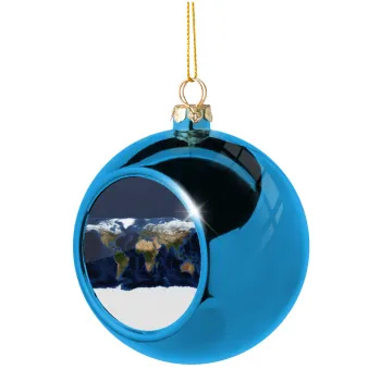 Earth map, Στολίδι Χριστουγεννιάτικη μπάλα δένδρου Μπλε 8cm