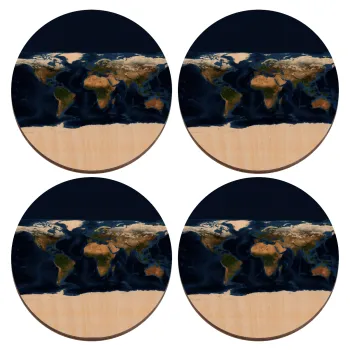 Earth map, ΣΕΤ x4 Σουβέρ ξύλινα στρογγυλά plywood (9cm)