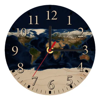 Earth map, Ρολόι τοίχου ξύλινο plywood (20cm)