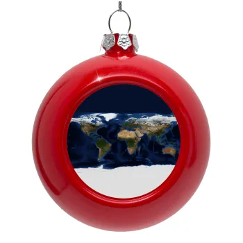 Earth map, Red Christmas tree ornament bauble 8cm