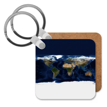 Earth map, Μπρελόκ Ξύλινο τετράγωνο MDF