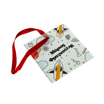 Back to school, Christmas ornament, glass square ornament 9x9cm