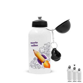 Back to school rocket pencil, Metal water bottle, White, aluminum 500ml