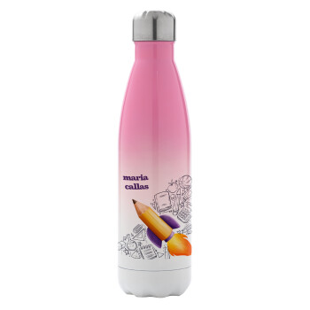 Back to school rocket pencil, Metal mug thermos Pink/White (Stainless steel), double wall, 500ml
