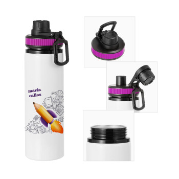Back to school rocket pencil, Metallic water bottle with safety lid, 850ml aluminum