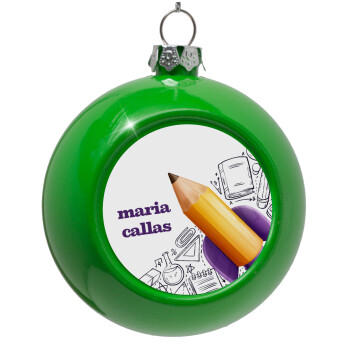 Back to school rocket pencil, Green Christmas tree ornament bauble 8cm