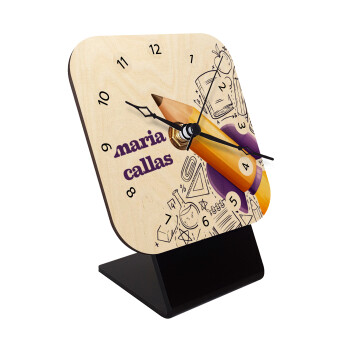Επιστροφή στα θρανία παιδικό σχέδιο με το δικό σας όνομα, Επιτραπέζιο ρολόι σε φυσικό ξύλο (10cm)