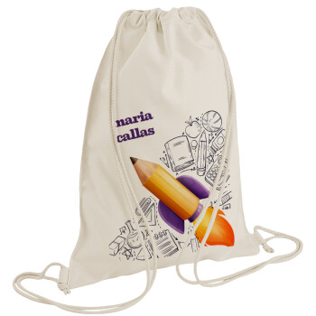 Back to school rocket pencil, Backpack bag GYMBAG natural (28x40cm)